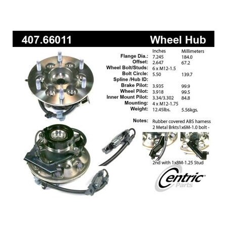 Centric C-Tek Standard Hub and Bearing Assembly; With Integral ABS, C-Tek 407.66011E